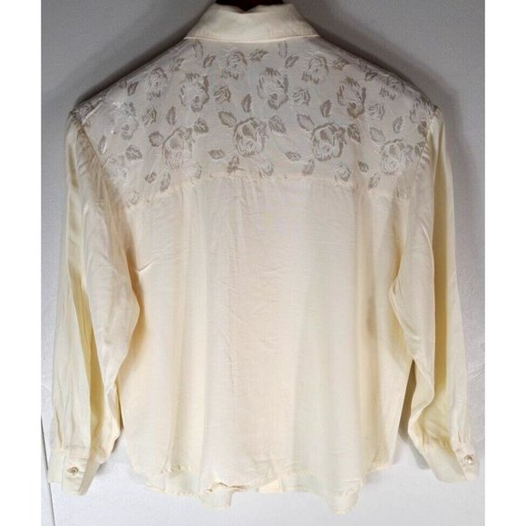 Women's Vintage Ninon De Lenclos Western Top Faux Pearls Rose Demask Ivory 80s L - Picture 7 of 7
